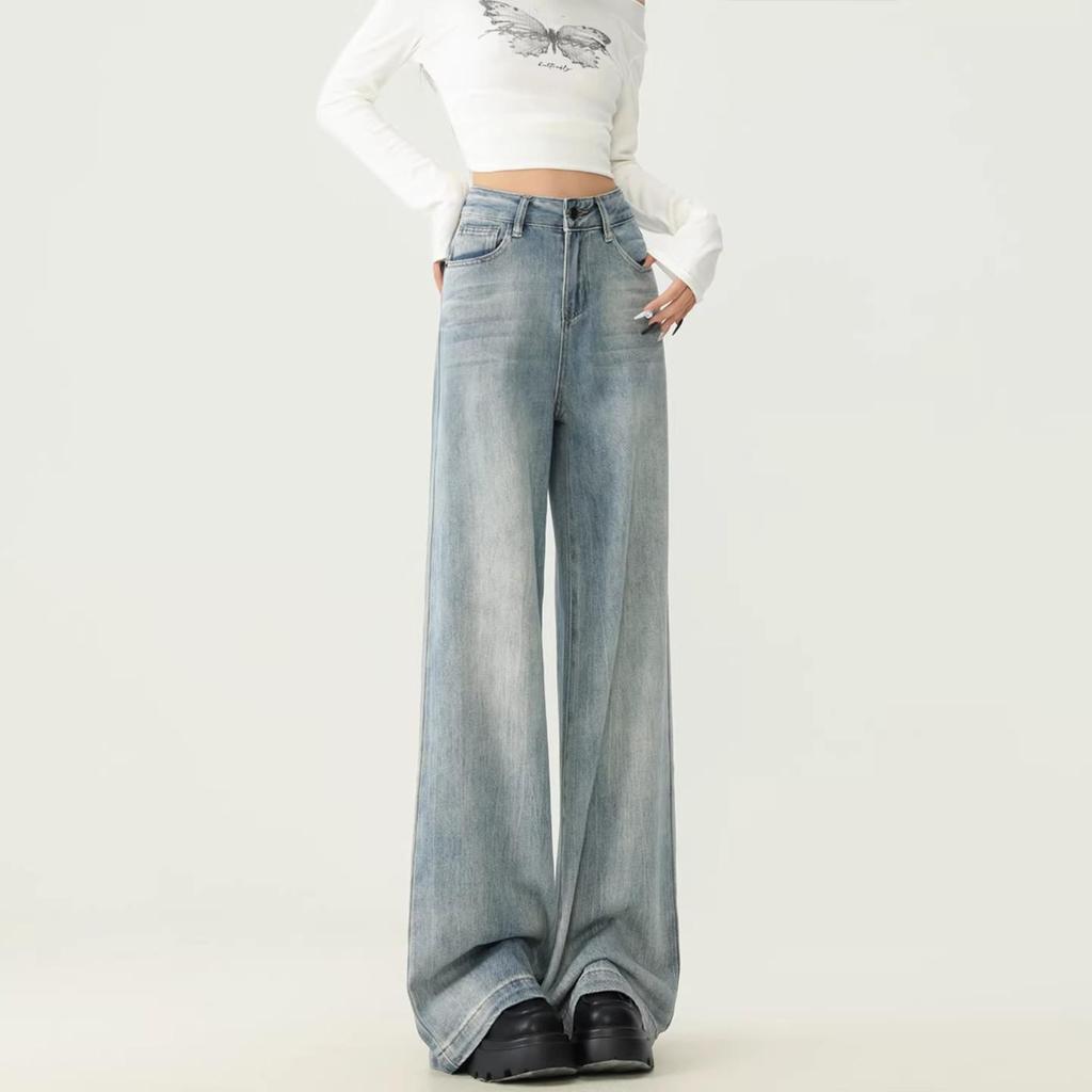Visually Taller High-Waist Tummy-Control Wide-Leg Jeans for Petite Women - Slimming, Retro, Loose Fit