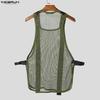 INCERUN Men Summer Sleeveless Mesh See Through Stitching Long Tank Tops