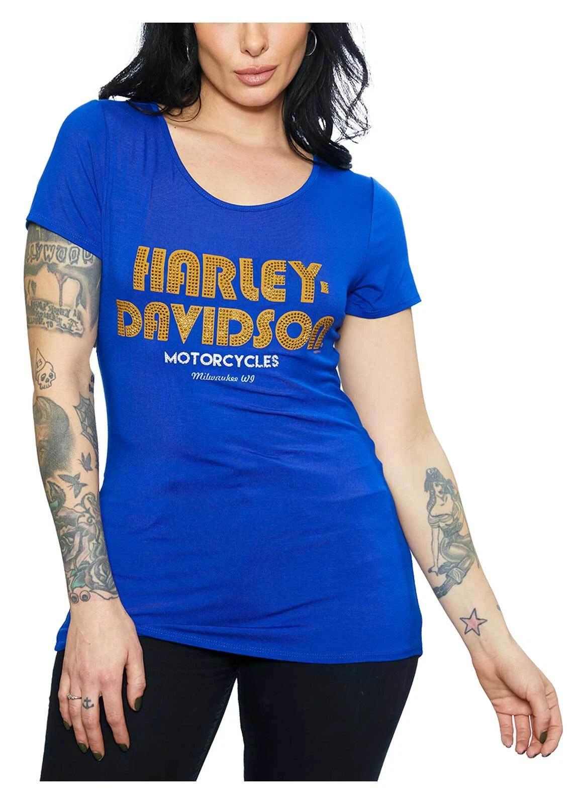 Harley-Davidson Women s Embellished Marque Short Sleeve Scoop Neck Tee - Royal 3XL
