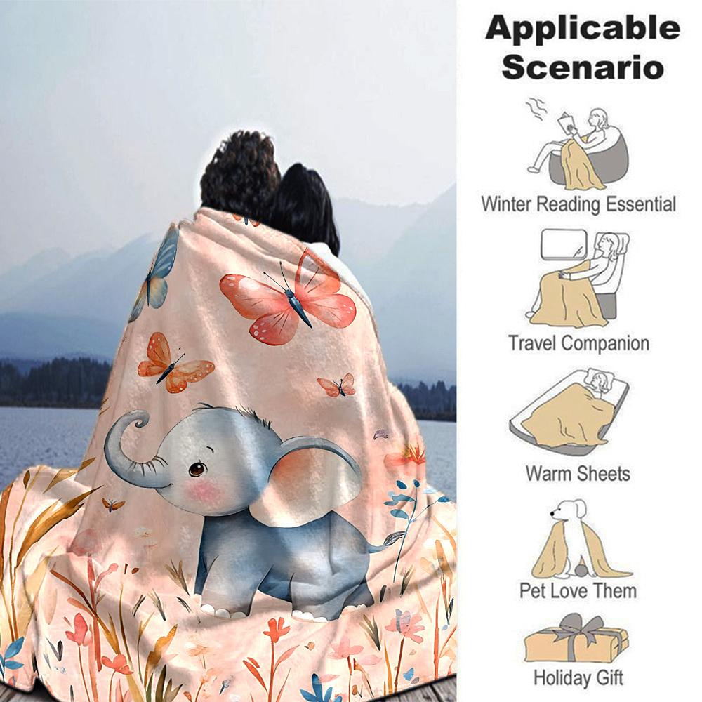 1pc Elephant Name blanket Lightweight Flannel Throw for Sofa Bed Travel Camping Livingroom Office Couch Chair