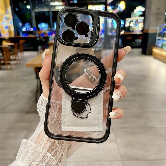 For iPhone 16 Pro Max Luxury Transparent Magsafe Magnetic Holder Frame Phone Case For iPhone 11 12 13 14 15Plus Lens Stand Cover