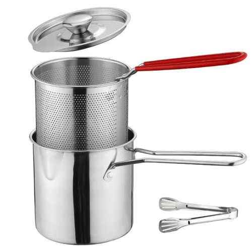 Deep Frying Pan with Filter Net, Small Frying Pan with Oil Strainer, Frying Basket, Multi-functional Frying Pan for Home Use, Deep, Single-handled Fry
