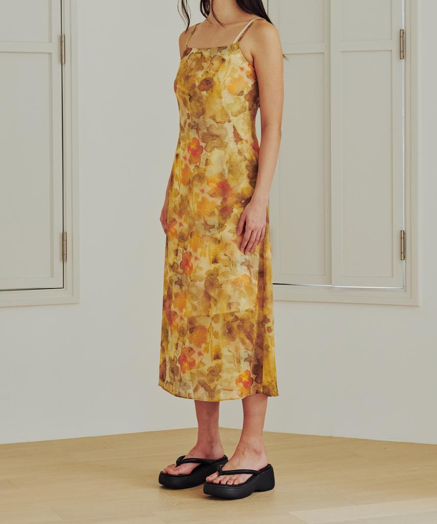 13MONTH Sheer Flower Long Dress (Yellow)