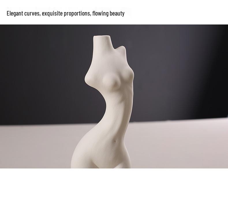 Human Body Shape Ceramic Sculpture Vase - White Decor Art Piece