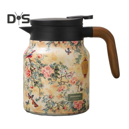 

Винтажный цветочный изолированный чайник 1000 мл Мини-кофейник Офисный термос для чая Встроенный заварочный чайник для воды Кувшин для напитков Термос для кофе B