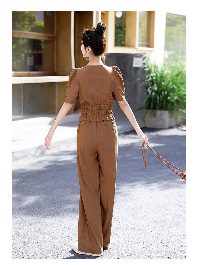 Summer 2024 Women's Two-Piece Suit: Chic Casual Tops & Wide-Leg Pants