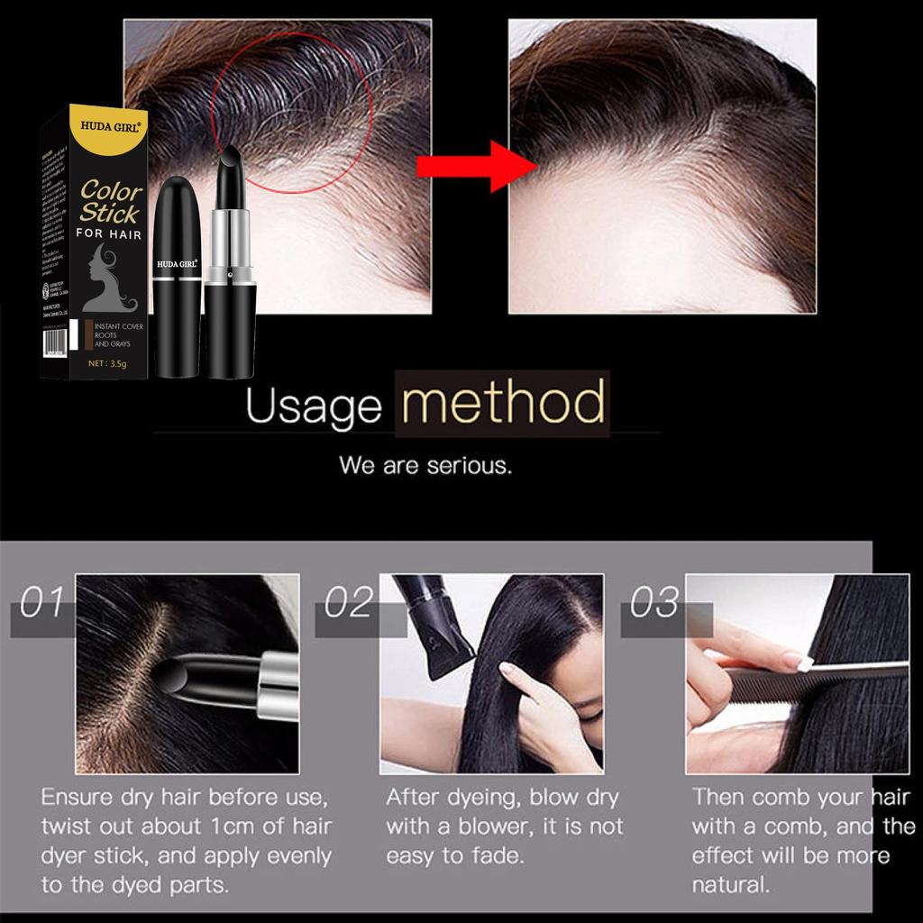 HUDA GIRL Natural Hair Color root touch up for grey hair, Non-Toxic white hair coverage touch up Hair Dye Pencil for Men & Women (Black)