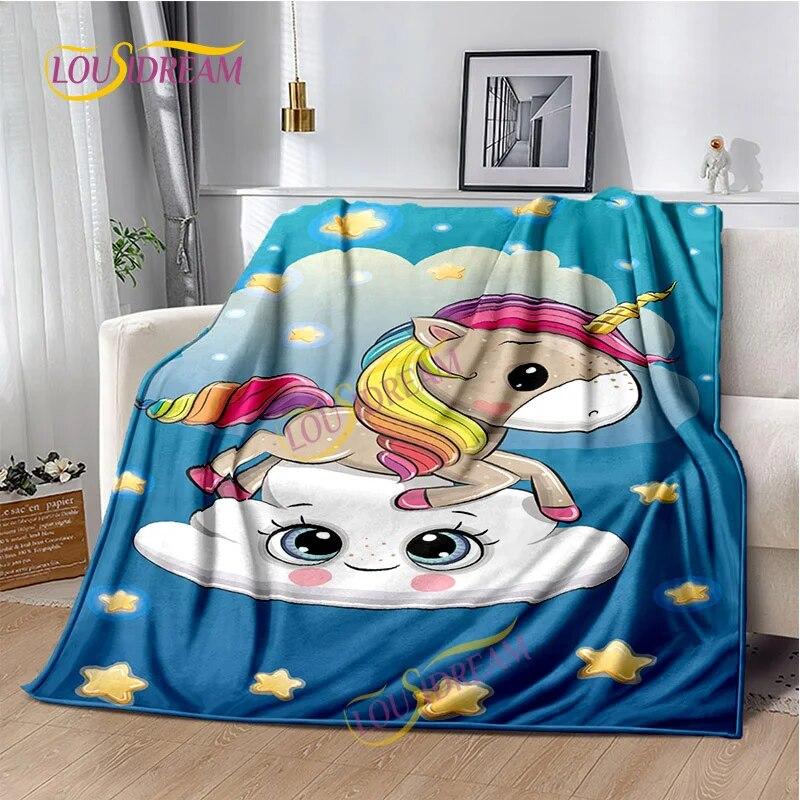 Einhorn-Cartoon, waschbare Decke, Nickerchendecke für Kinder, vier Jahreszeiten, Sofa, Bett, warme Decke, anpassbar, personalisiertes Geschenk.