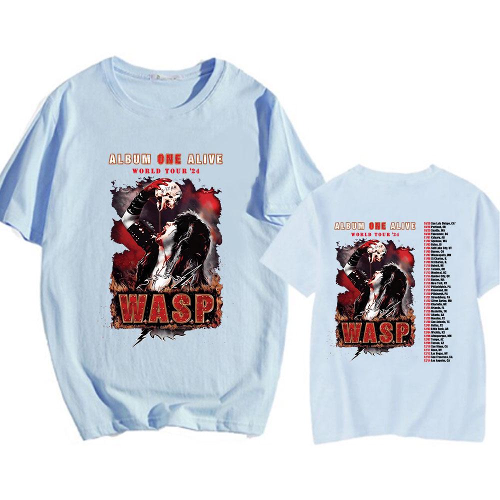 

Альбом One Alive World Tour 24 Футболки WASP Nation Хип-хоп мода Мужская футболка Футболки Короткий рукав Круглый вырез Унисекс Уличная одежда 4XL