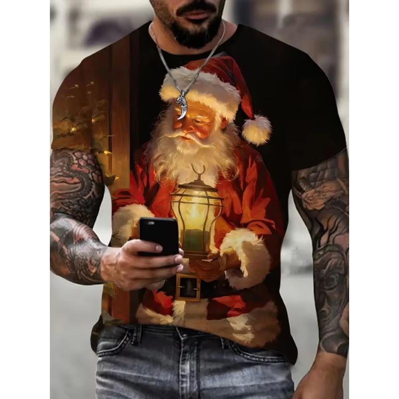 

Забавный Санта-Клаус 3D-принт осенне-зимняя мужская рождественская футболка модная повседневная мужская одежда больших размеров с короткими рукавами XL