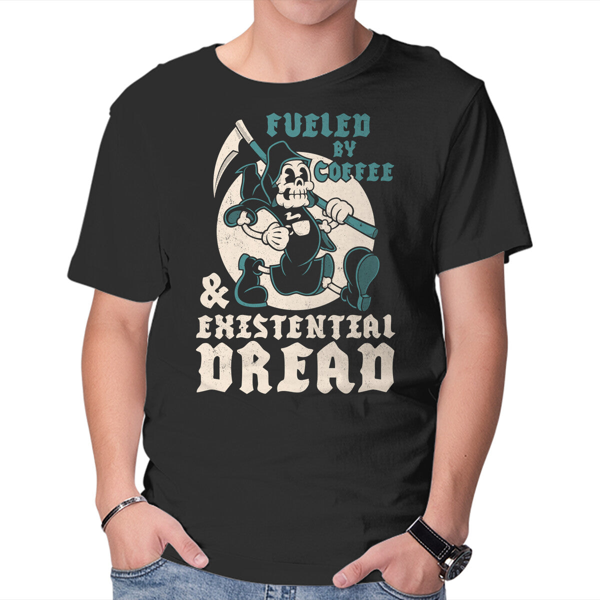 Unisex Crew Neck T-Shirt Fueled By Coffee And Existential Dread Graphic Short Sleeve Casual Tee XXXL
