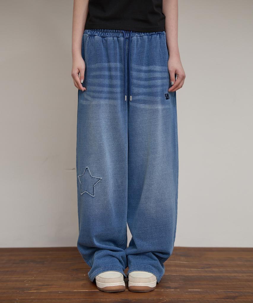 Yk Yk Applique Denim Sweatpants Medium Blue