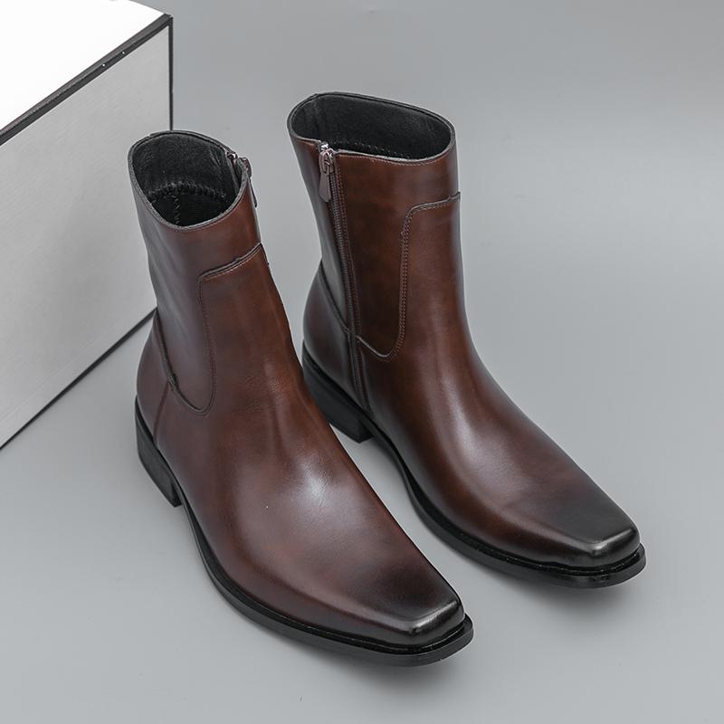 Fashion Brand Chelsea Men's Boots Men Comfortable Side Zipper High Top Boot Outdoor Classic Fashion British Style Pointed Knight Boots