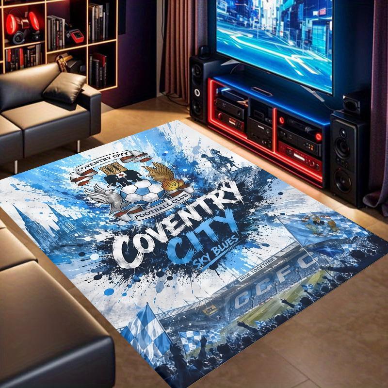 Coventry City FC Splash Art Club Crest Print Area Rug Non‑Slip Rectangular Floor Mat Soccer Fan Decor Rug for Bedroom Living Room