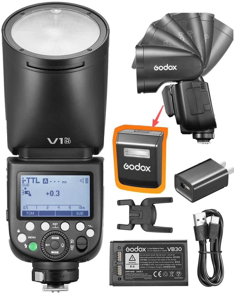 GODOX Camera HSS 76W TTL Split 2W LED Modeling Charging Powered by a VB30 Lithium Compatible with Nikon and Other Camera Models Upgraded V1Pro-NTTL