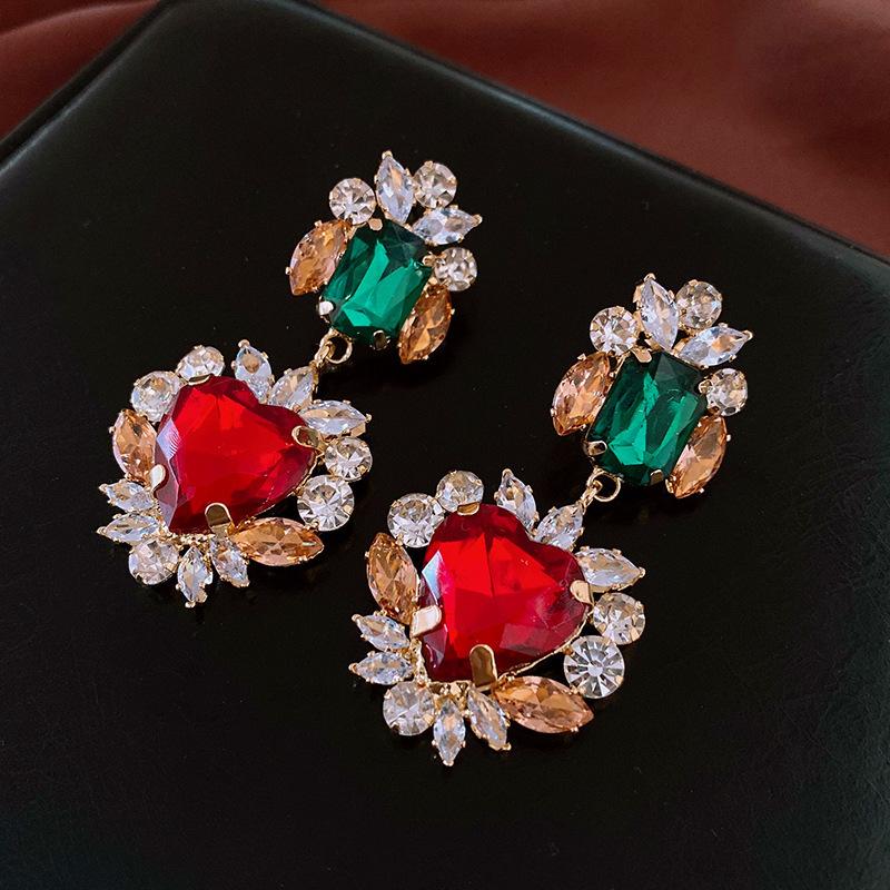 Silver Needle New Chinese Zircon Leaf Water Drop Earrings Light Luxury Premium Sense Earrings Retro Court Style Temperament Earrings Women