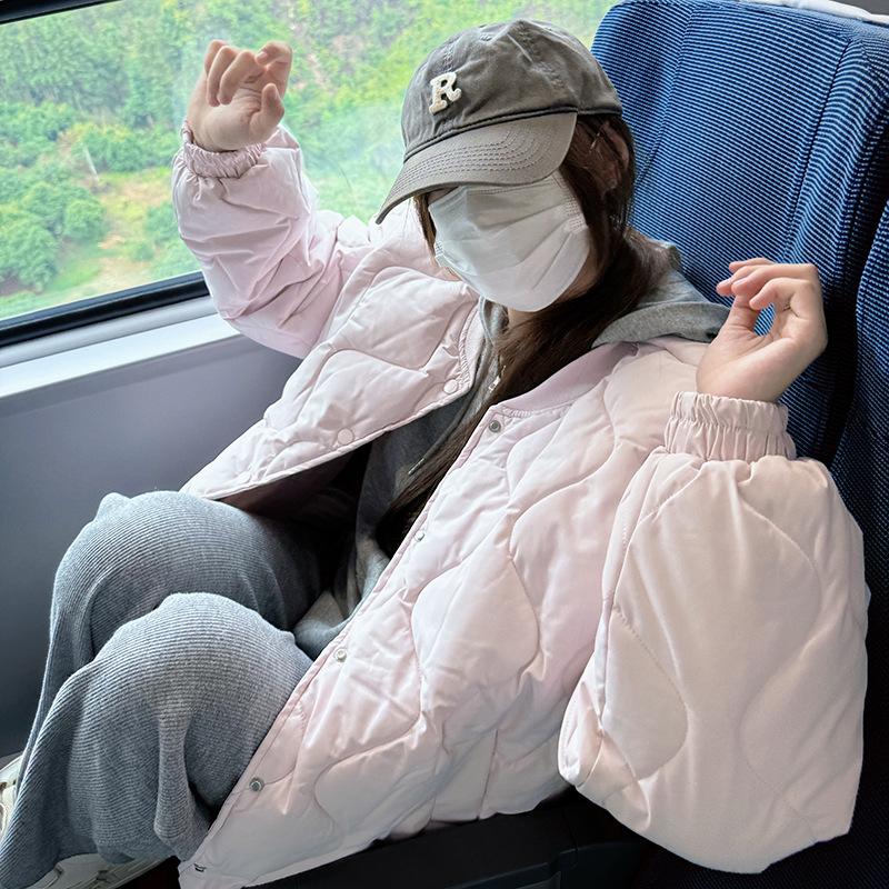 2025 winter down cotton jacket women's new Korean version of lazy style rhombus loose slimming thickened cotton jacket trend