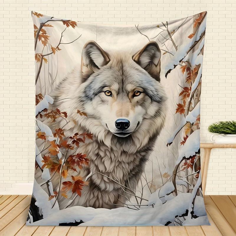 Schneewald Blauäugiger Grauwolf Realistische Decke, Warmes Wohnzimmer, Schlafzimmer Dekor, Geburtstag Cool Stilvoll Haushalts Souvenir