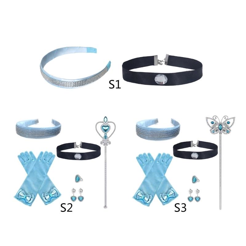 Women Princess Headband Choker for Halloween Cosplay Parties with Rhinestones Decors Kids Girl Costume Hair Accessories