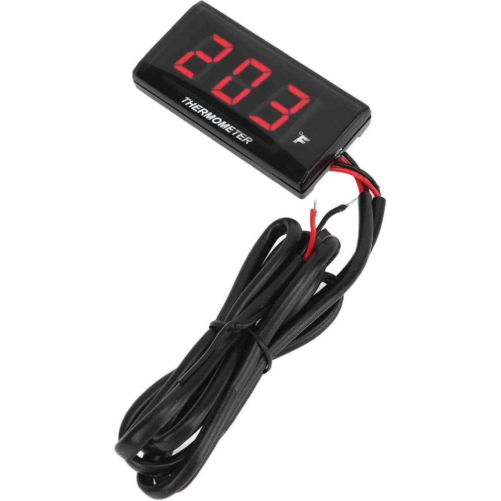 Motorcycle Digital Thermometer, DC 12V Ultra Thin Water Temperature Meter Gauge with 18mm Sensor Adapter and LCD Display, Digital Hygrometer Humidity