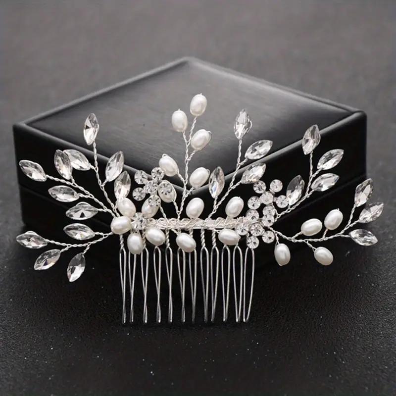 

Bridal Hair Comb Wedding Headpiece Golden And Silvery Hair Comb Faux Pearl Hair Comb Rhinestone Crystal Hair Comb Wedding Hair A серебряный