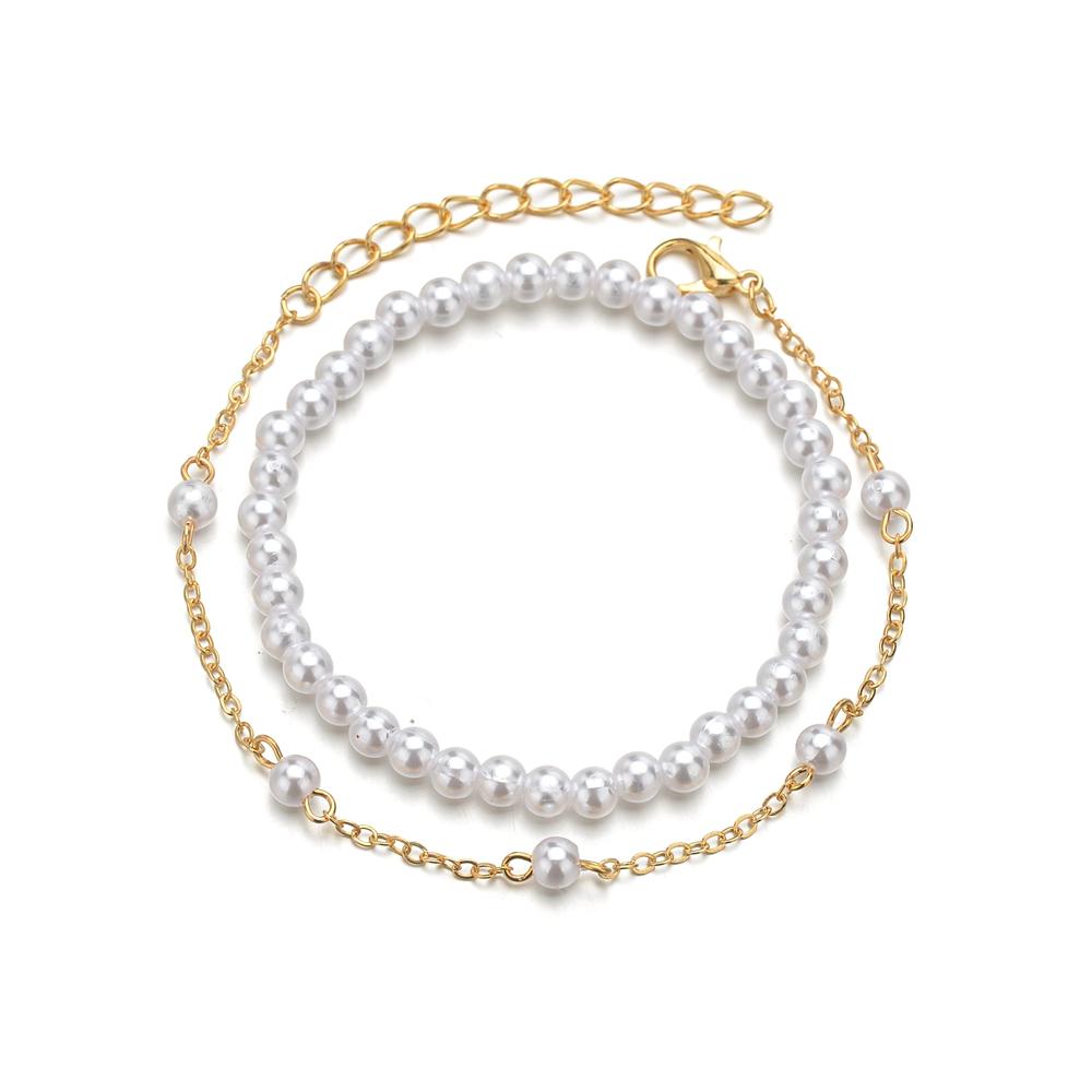 Stylish and Minimalist Imitation Pearl Double Layer Alloy Adjustable Bracelet Jewelry Gift Clothing Accessories