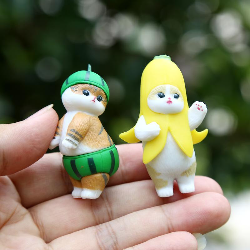 5Pcs Cartoon Cute Cat Doll Figure Toys Creative Fruits Kitten Ornaments Car Mini Ornament Desktop Decoration Holiday Gifts