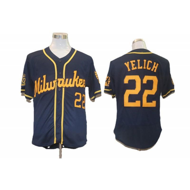 Herren Milwaukee Brewers 22 Baseball T-Shirt Gestreiftes Sport T-Shirt Unisex Fan Bekleidung