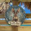 Happy Dayz Rabbit Metal Sign Vintage Farmhouse Wall Decor Rustic Tin Art for Home Living Room Bedroom Garage