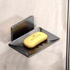 1pc no-drill black metal soap dish, includes adhesive, wall-mounted bathroom soap holder with drainage holes, soap rack