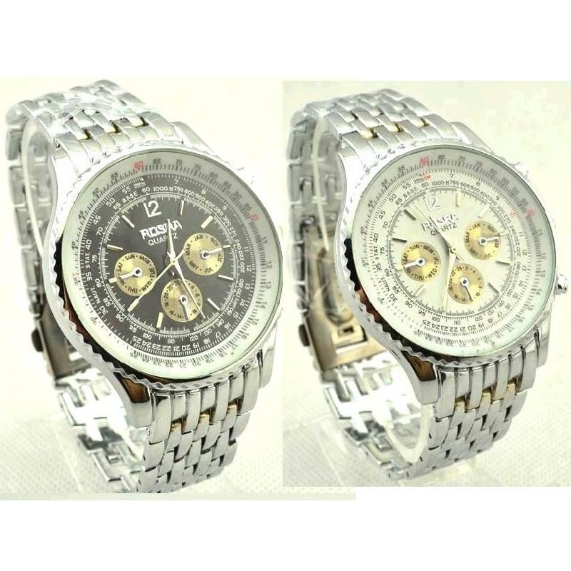 Men Business Quartz Watch Stainless Steel Case Rubber Strap Formal Wear Casual