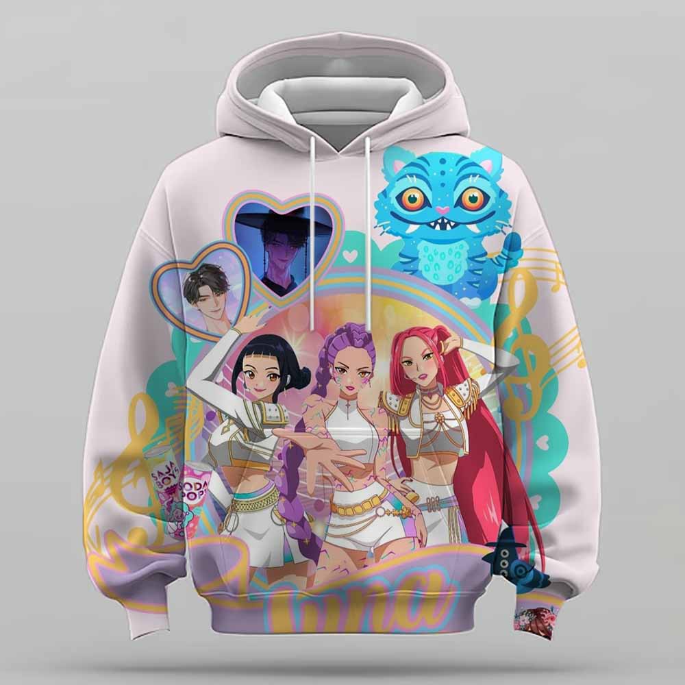 KPop Demon Hunter Rumi Cute Cartoon Girl Hoodie Warm Children's Wavy Fashion Casual Pullover