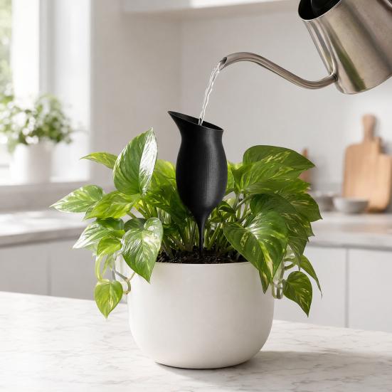 Wine Glass Self Watering Planter, 3D Printed Matte Black PLA Automatic Watering Dispenser, Universal Fit for Pots, Easy Plant Care for Travel Lazy