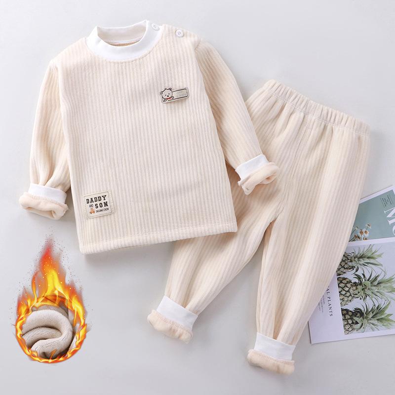 Autumn Winter Kids Pajamas Baby Boys Girls Solid Thick Keep Warm T-shirt with Pants Casual Pyjamas Sleepwear Clothing Sets