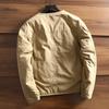 Japanese Vintage Collarless Cotton Workwear Jacket for Men - Autumn/Winter Solid Color Casual Outerwear