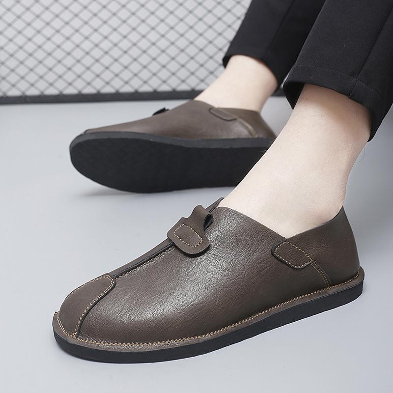 Autumn New Men's Loafers Soft Soled Comfortable Flat Bottom Walking Shoes Outdoor Park Versatile Men's Business Leather Shoes