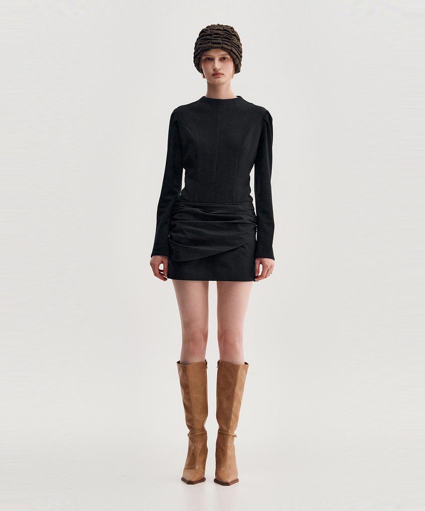 Kimjisu Drape Layered Mini Dress _ Black