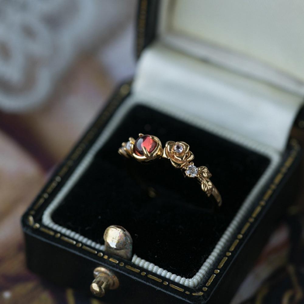 Color Treasure Rose Open Ring Sterling Silver Versatile Zircon Index Finger Ring