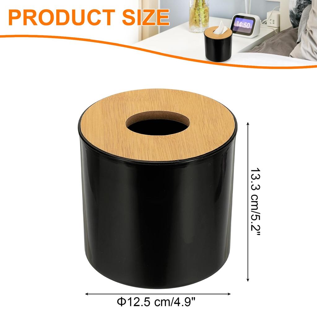 uxcell Round Tissue Box Cover with Lid, Toilet Paper Holder for Home, Bathroom, and Office Use, Black