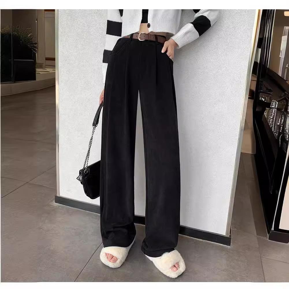 New Retro Suit Pants In Autumn and Winter, High Waist Narrow Version Wide-leg Pants Straight-leg Casual Pants Thick Floor Pants for Women
