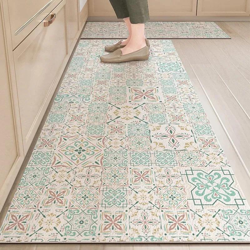Kitchen Vinyl Carpet Pvc Non-slip Floor Mat Leather Waterproof Foot Mats American Retro Home Decoration Rug Alfombra De Cocina