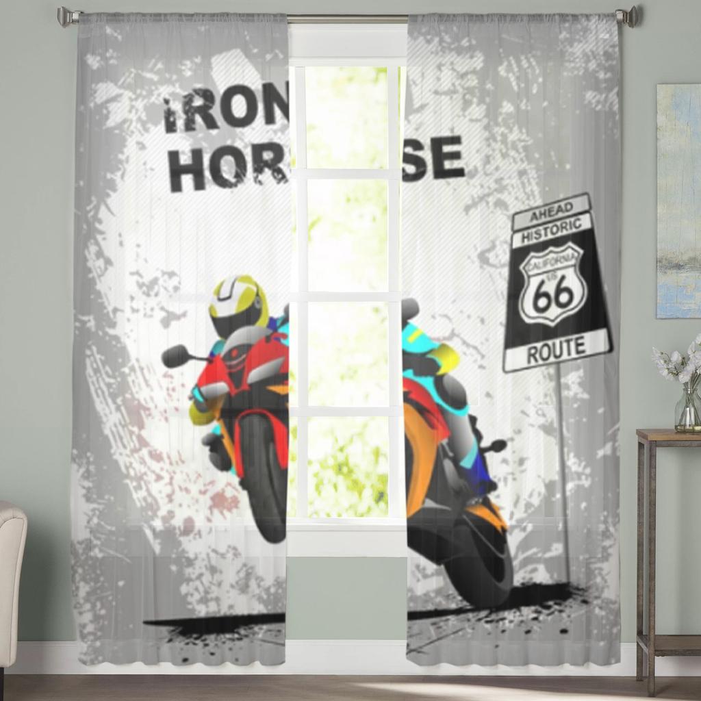Road Motorcycle Race Sheer Vorhänge für Wohnzimmer Schlafzimmer Tüll Vorhänge Küche Fenster Behandlungen Panel Vorhänge