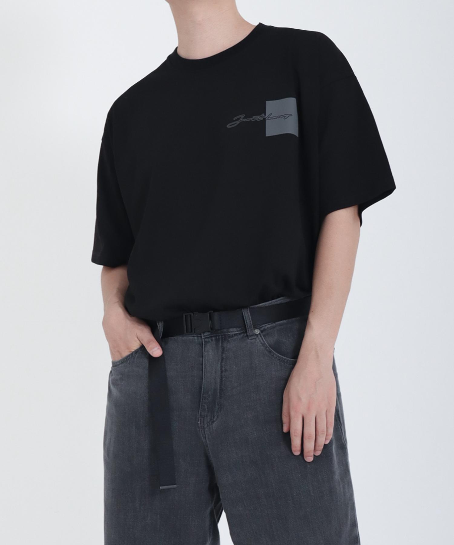 Just Haeng Square Logo Warm Gray Black Oversized Short Sleeve Tee Xl