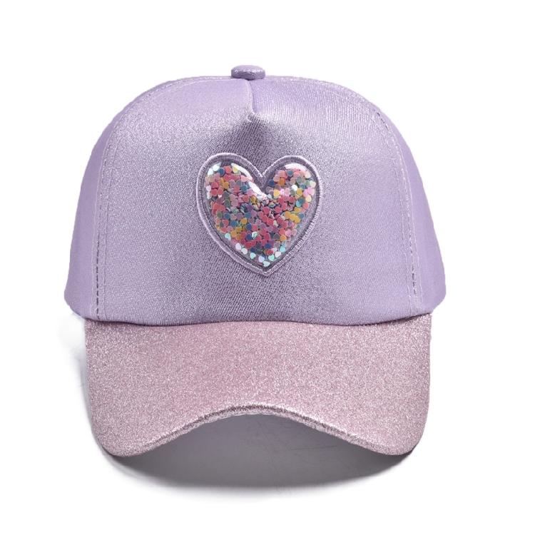 Cute Sparkles Heart Patterned Baseball Cap For Kids Soft Polyester Fabric Sun Hat With Comfortable Elastic Band