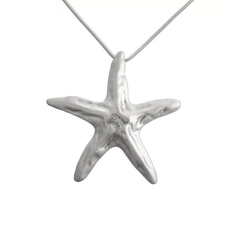 Long Punk Style Star Pendant Necklace Women Men Alloy Titanium Steel Chain Retro Edgy Statement Jewelry