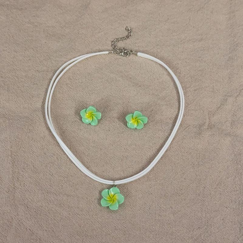 Elegant Big Flower Jewelry Set for Women White Pink Green Resin Flowers Pendant Necklace Earring Girls Beach Party Jewelry Gift