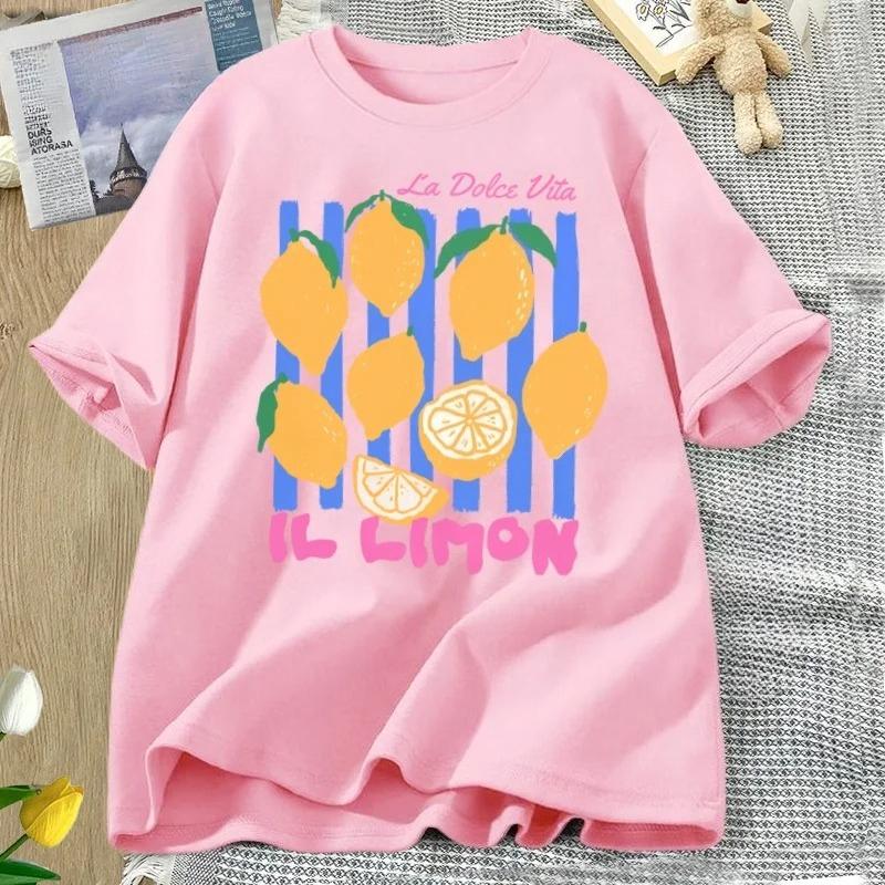 Lemon Tshirt Women Y2K Aesthetic Vintage Graphic Tees Italian Summer Fruit Loose Fit cheap Women clothing with free shipping