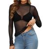 New Fashion and Versatile Women's Half Turtle Neck Perspective Long-sleeved T-shirt Sexy Y2K Mesh Top