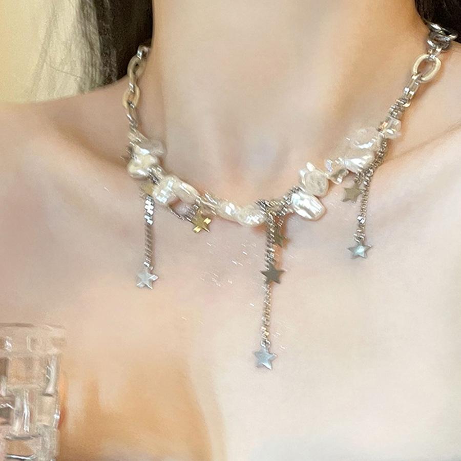 

Розкішне двошарове намисто з діамантами, перлами та китицями - Модне, елегантне кольє на ключицю для жінок