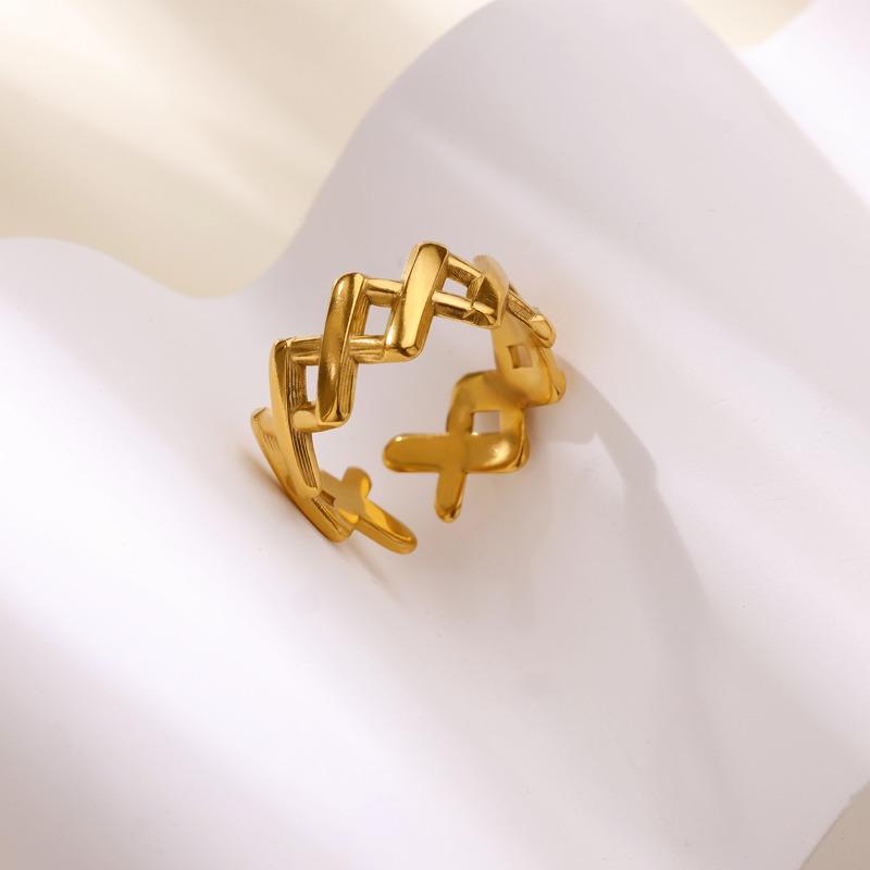 Wind Hollow Flower Sun Titanium Steel K Gold Ring Women's Hip Hop Niche Open Index Finger Ring New